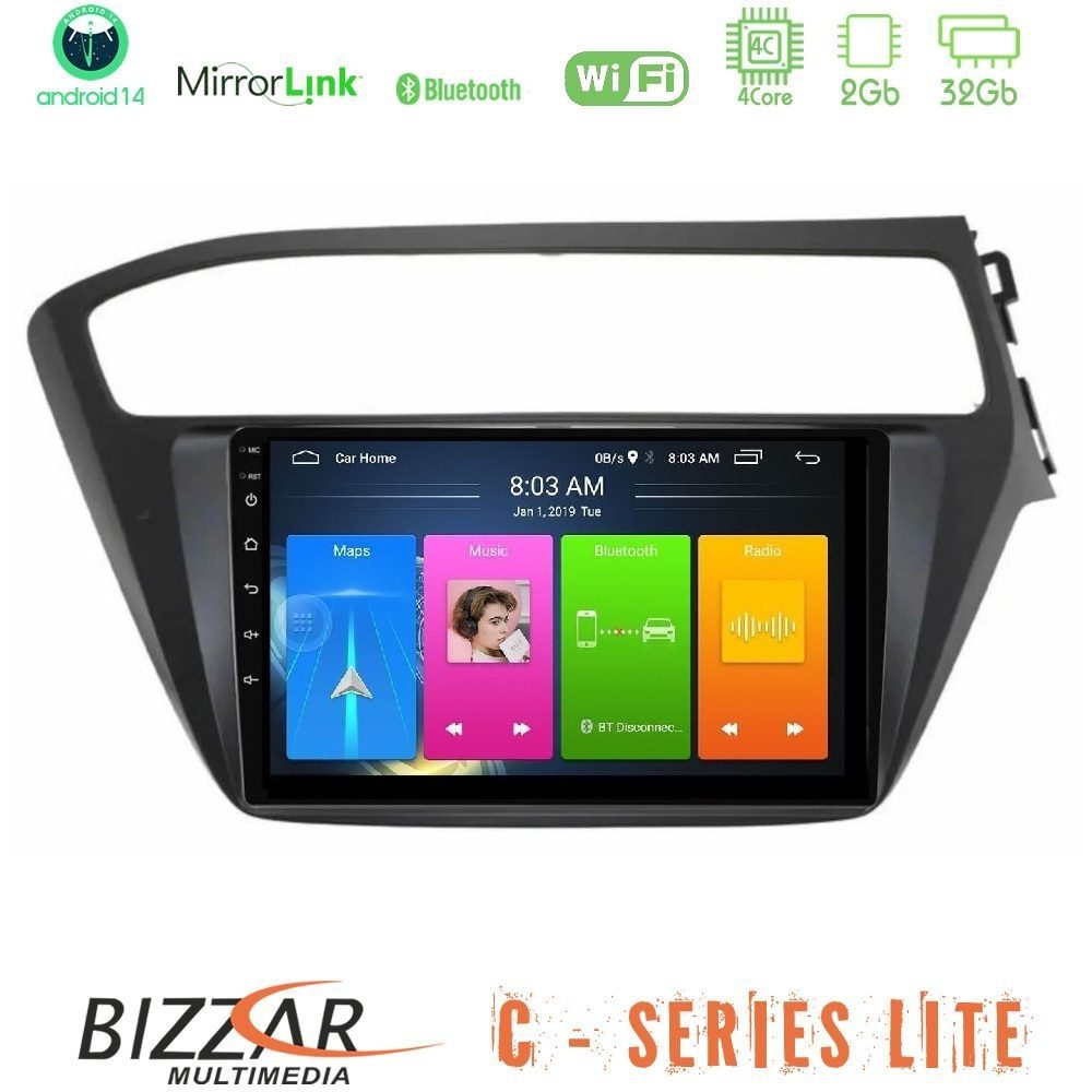 Bizzar C Series Lite 4Core Android14 2+32GB Hyundai i20 2018-2020 RHD Navigation Multimedia Tablet 9"