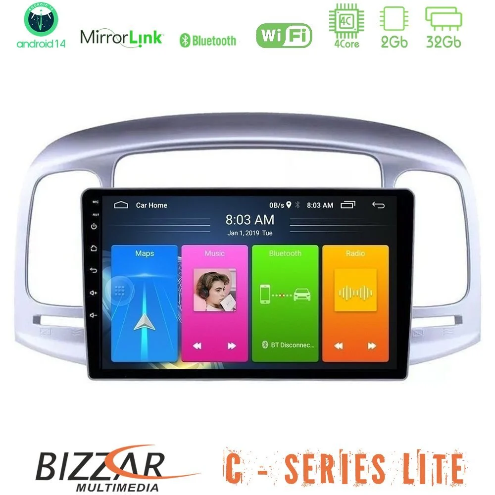 Bizzar C Series Lite 4Core Android14 2+32GB Hyundai Accent 2006-2011 Navigation Multimedia Tablet 9"