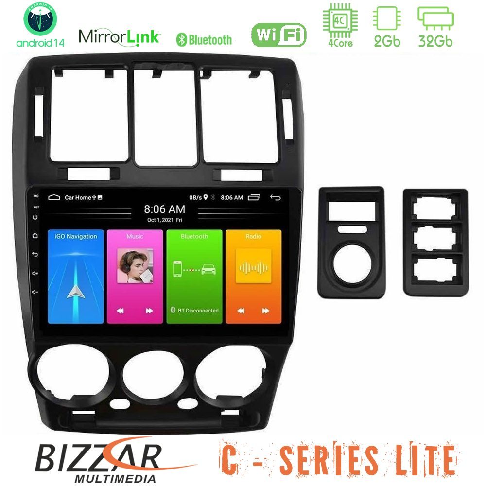 Bizzar C Series Lite 4Core Android14 2+32GB  Hyundai Getz 2002-2009 Navigation Multimedia Tablet 9"
