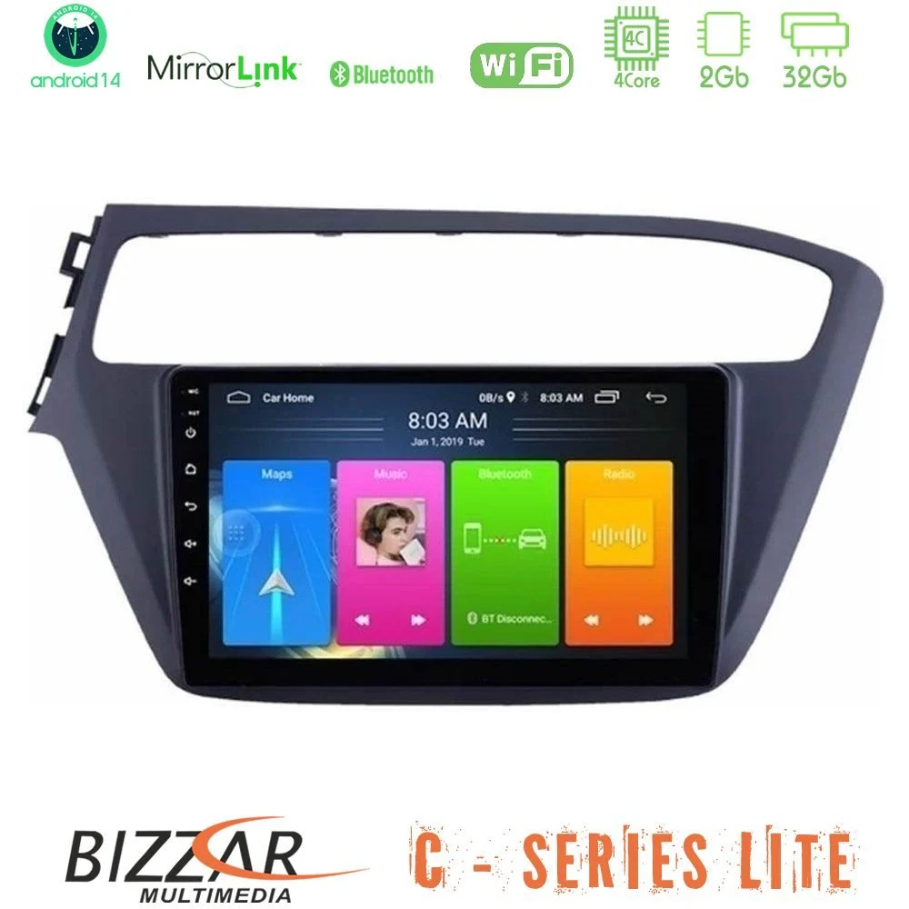 Bizzar C Series Lite 4Core Android14 2+32GB  Hyundai i20 2018-2020 Navigation Multimedia Tablet 9"