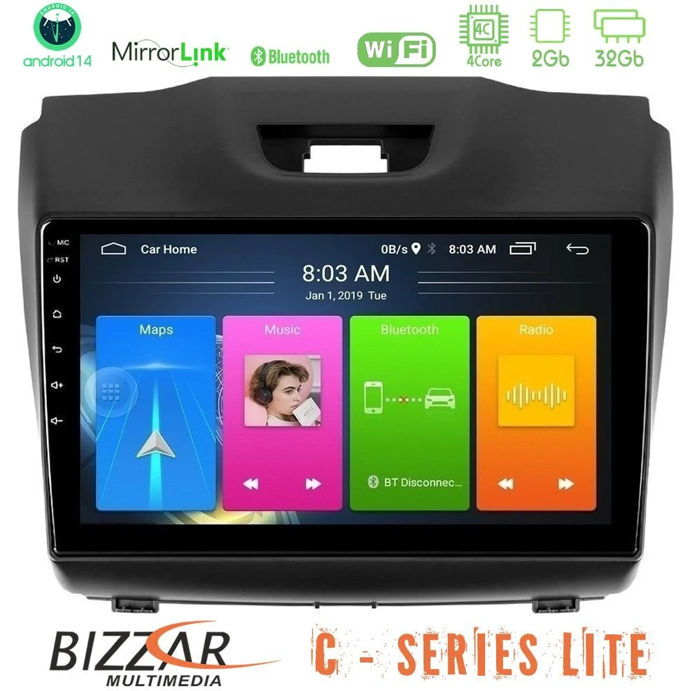 Bizzar C Series Lite 4Core Android14 2+32GB Isuzu D-MAX 2012-2019 Navigation Multimedia Tablet 9"