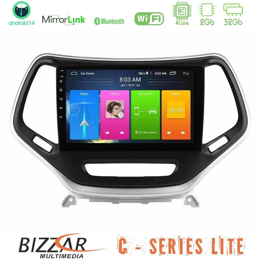 Bizzar C Series Lite 4Core Android14 2+32GB Jeep Cherokee 2014-2019 Navigation Multimedia Tablet 9" (Ασημί Χρώμα)
