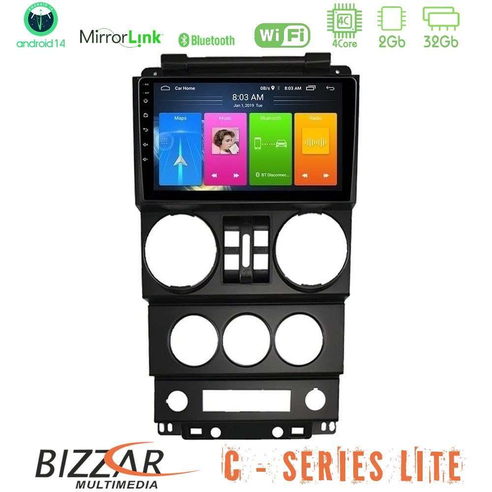 Bizzar C Series Lite 4Core Android14 2+32GB Jeep Wrangler 2008-2010 Navigation Multimedia Tablet 9"