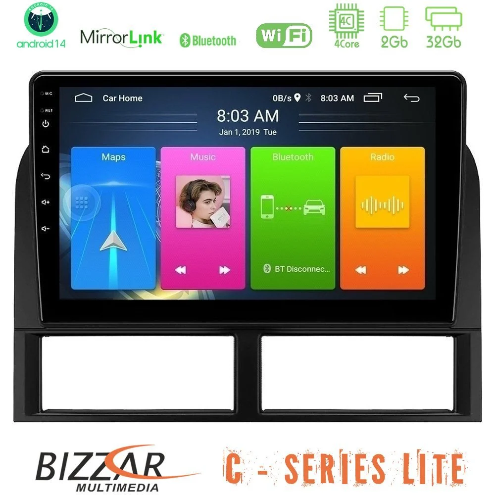 Bizzar C Series Lite 4Core Android14 2+32GB Jeep Grand Cherokee 1999-2004 Navigation Multimedia Tablet 9"