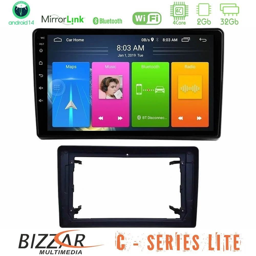 Bizzar C Series Lite 4Core Android14 2+32GB  Chrysler / Dodge / Jeep Navigation Multimedia Tablet 10"