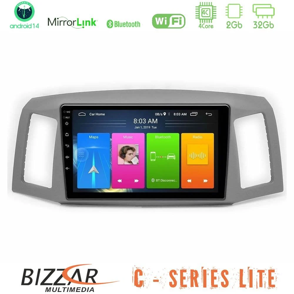 Bizzar C Series Lite 4Core Android14 2+32GB  Jeep Grand Cherokee 2005-2007 Navigation Multimedia Tablet 10"