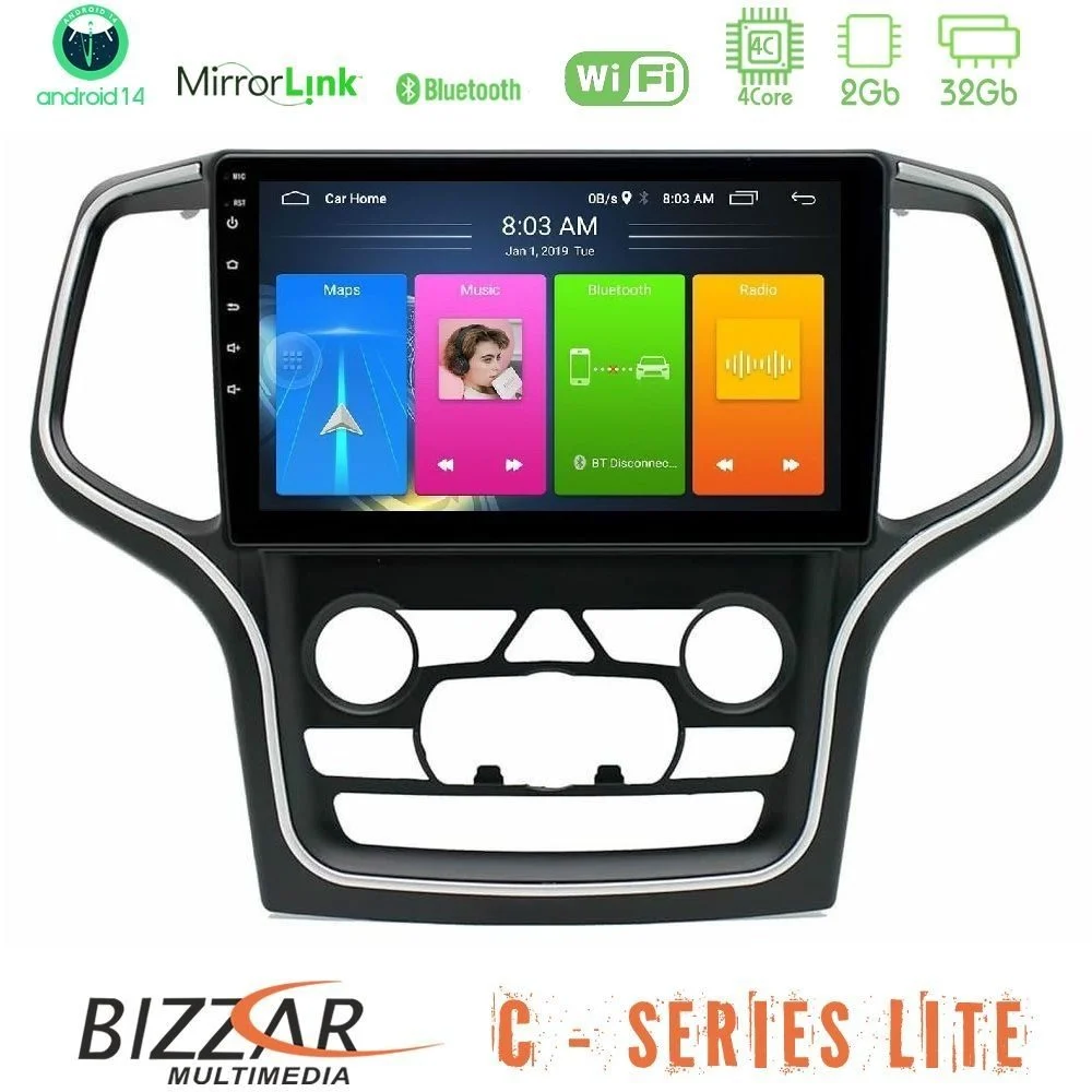 Bizzar C Series Lite 4Core Android14 2+32GB Jeep Grand Cherokee 2014-2020 Navigation Multimedia Tablet 10"