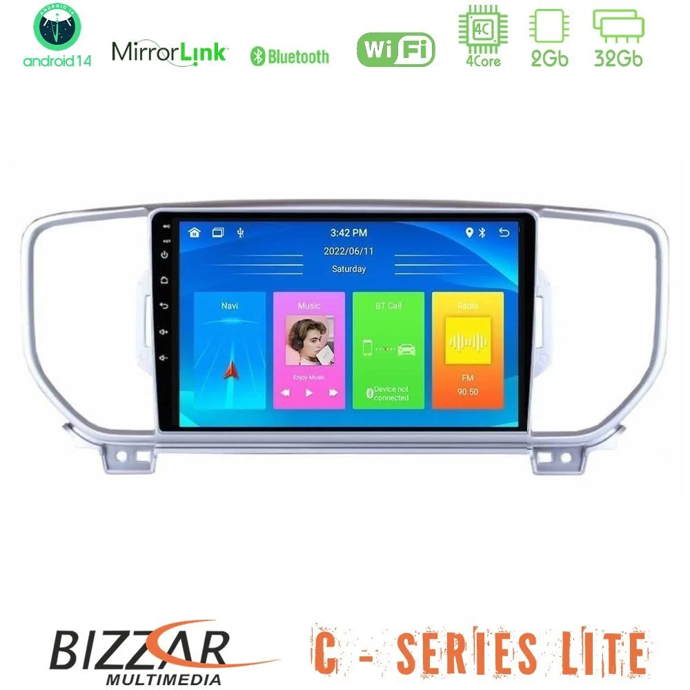 Bizzar C Series Lite 4Core Android14 2+32GB  Kia Sportage 2016-2018 Navigation Multimedia Tablet 9"