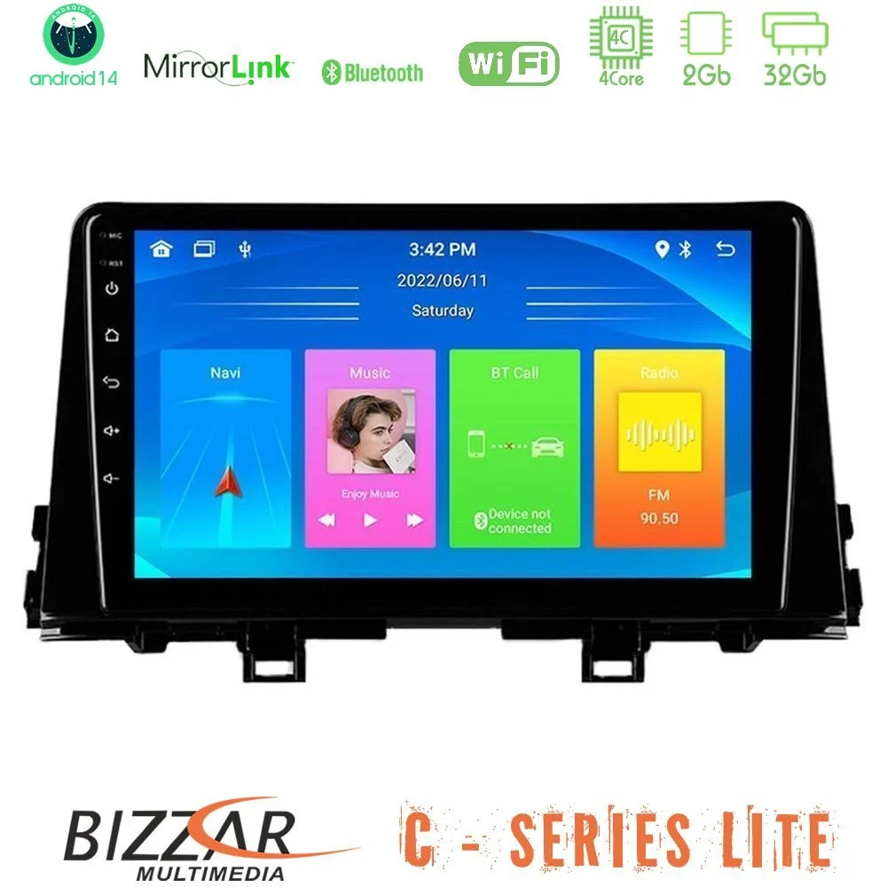 Bizzar C Series Lite 4Core Android14 2+32GB Kia Picanto 2017-2021 Navigation Multimedia Tablet 9"