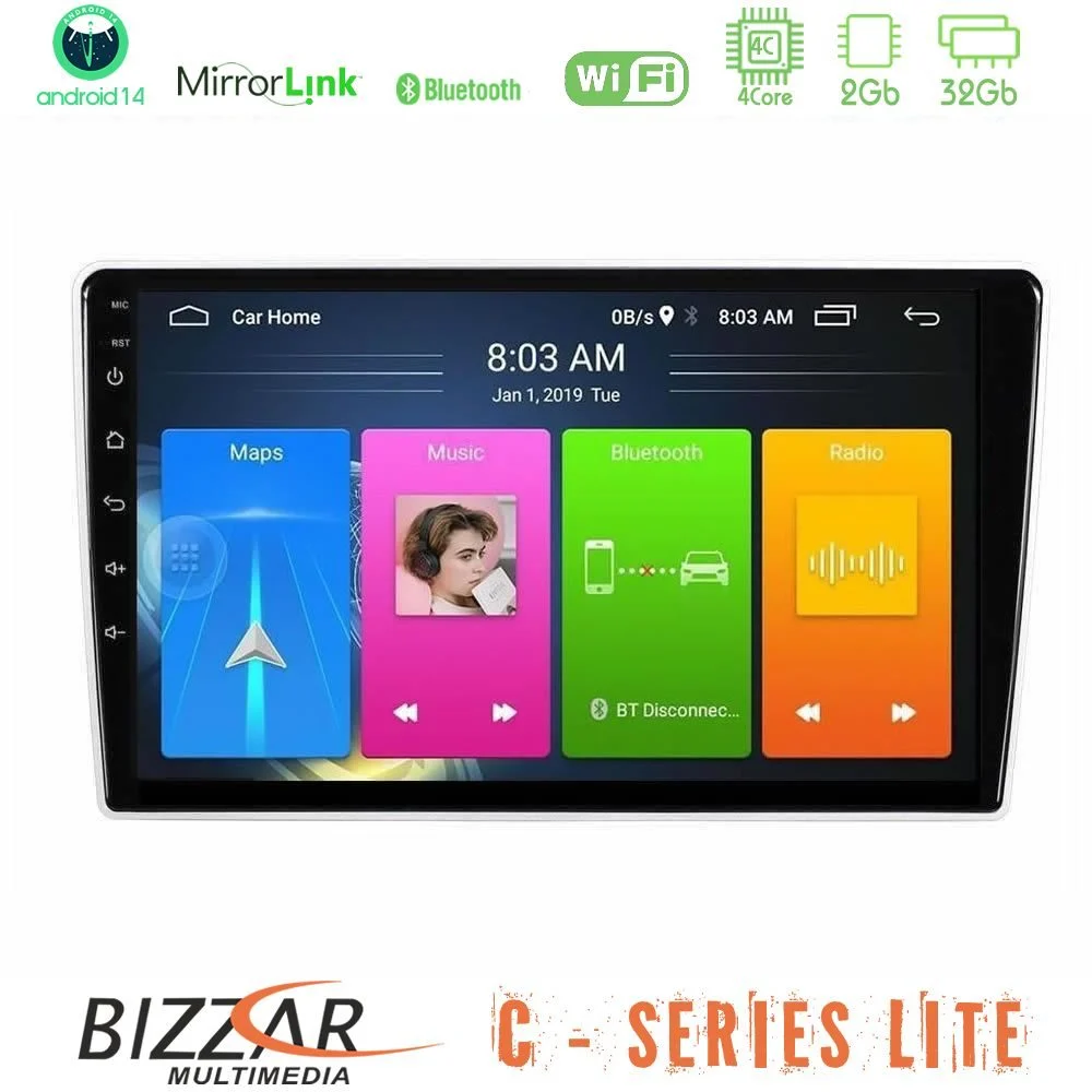 Bizzar C Series Lite 4Core Android14 2+32GB  Kia Sportage 2005-2008 Navigation Multimedia Tablet 9"
