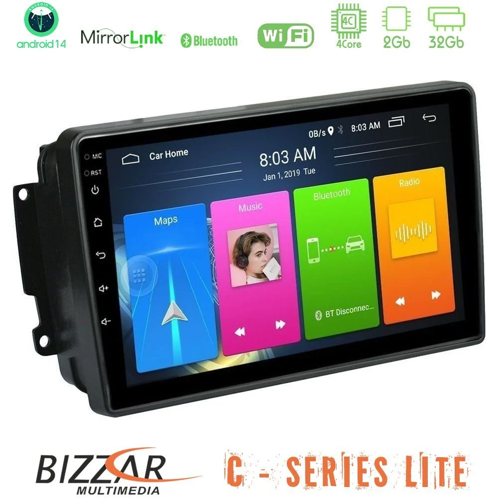 Bizzar C Series Lite 4Core Android14 2+32GB Mercedes C/CLK/G Class (W203/W209) Navigation Multimedia Tablet 9"