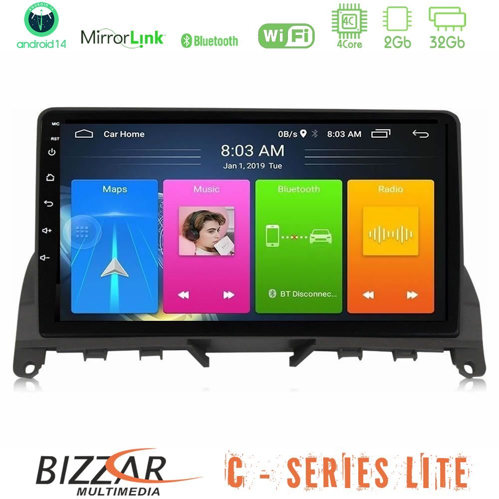 Bizzar C Series Lite 4Core Android14 2+32GB  Mercedes C Class W204 Navigation Multimedia Tablet 9"