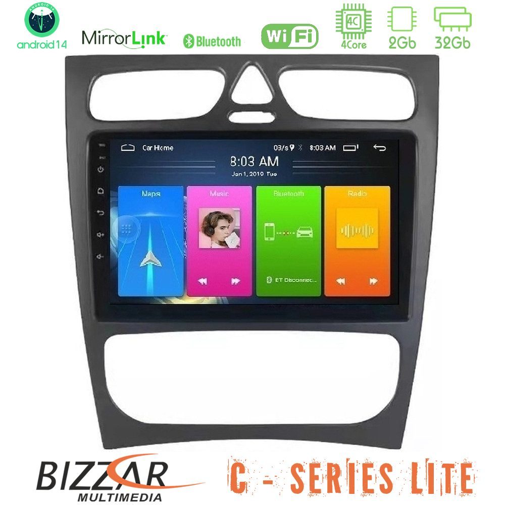 Bizzar C Series Lite 4Core Android14 2+32GB Mercedes C Class (W203) Navigation Multimedia Tablet 9"