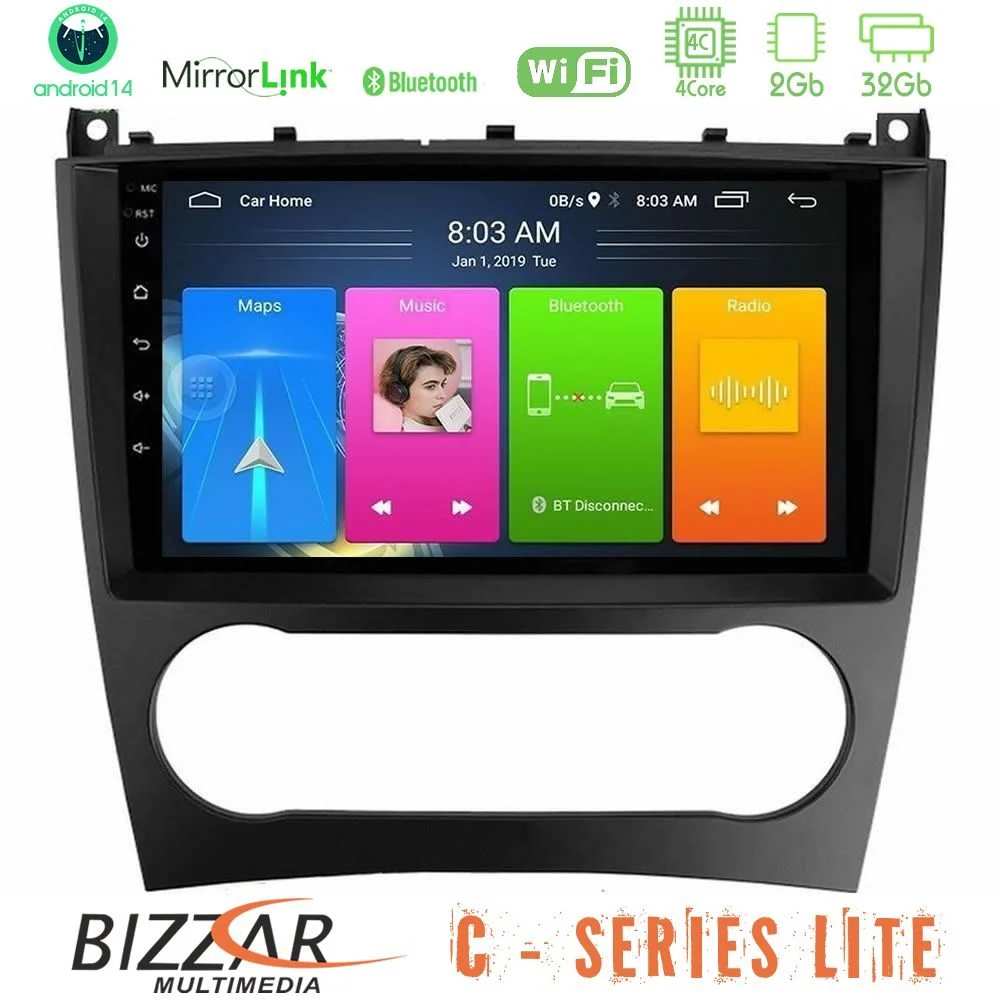 Bizzar C Series Lite 4Core Android14 2+32GB Mercedes W203 Facelift Navigation Multimedia Tablet 9"