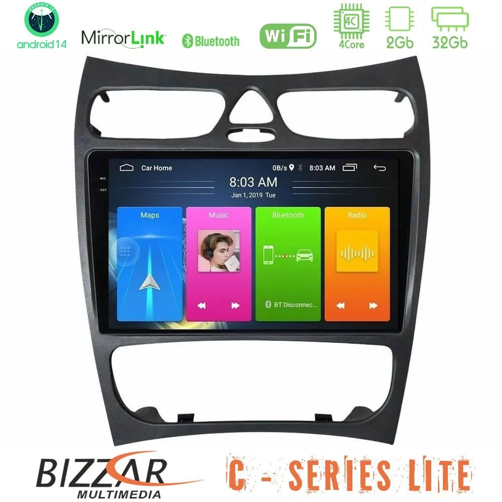 Bizzar C Series Lite 4Core Android14 2+32GB  Mercedes CLK Class W209 2000-2004 Navigation Multimedia Tablet 9"
