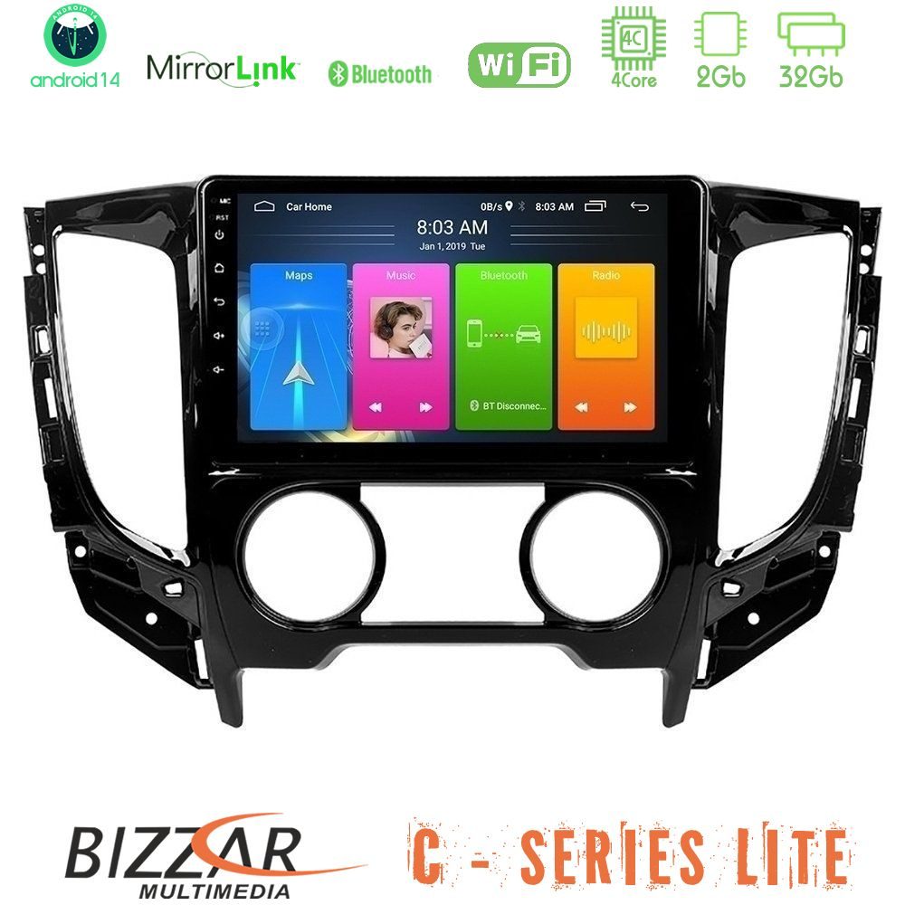 Bizzar C Series Lite 4Core Android14 2+32GB Mitsubishi L200 2016-> amp; Fiat Fullback (Manual A/C) Navigation Multimedia Tablet 9"