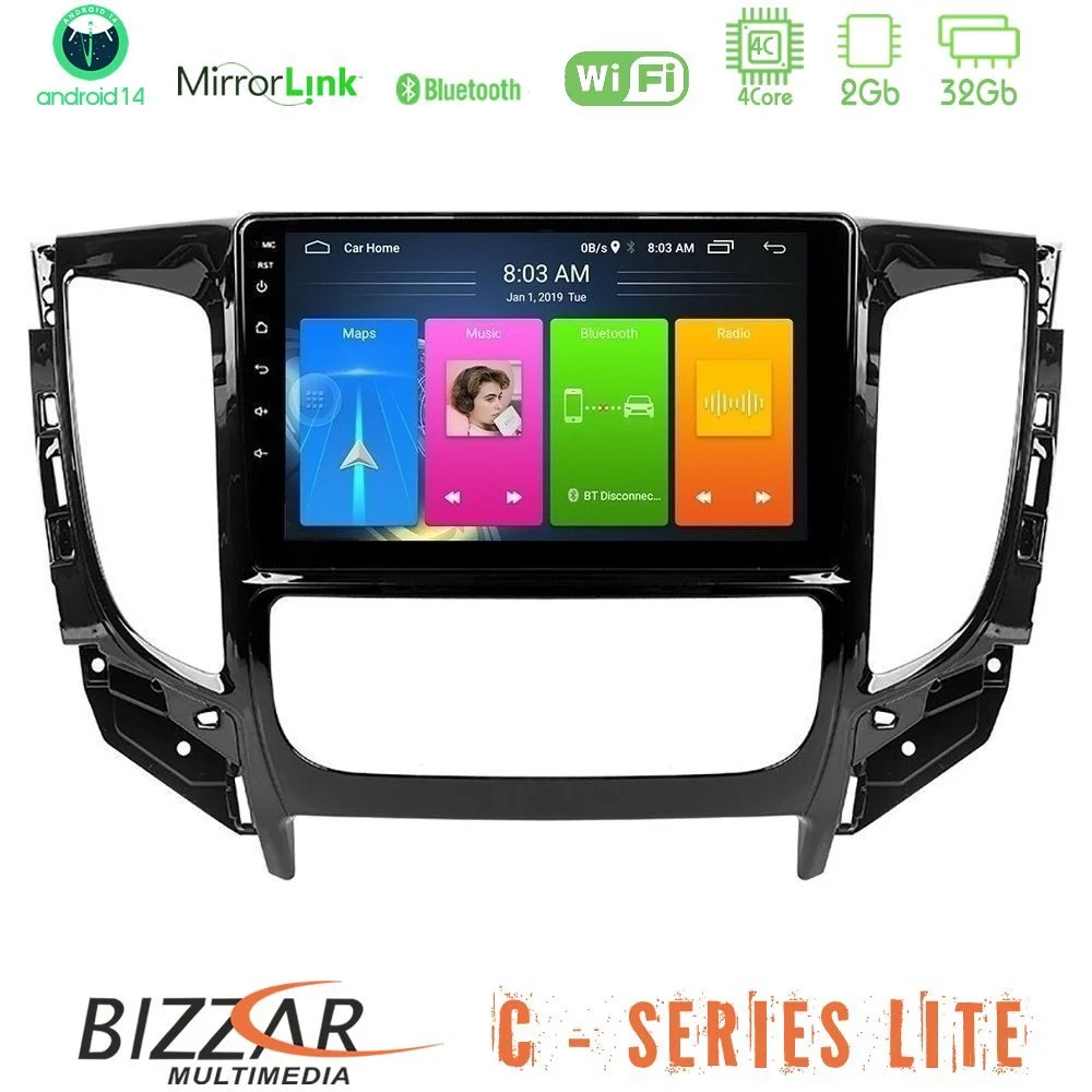 Bizzar C Series Lite 4Core Android14 2+32GB  Mitsubishi L200 2016-> amp; Fiat Fullback (Auto A/C) Navigation Multimedia Tablet 9"