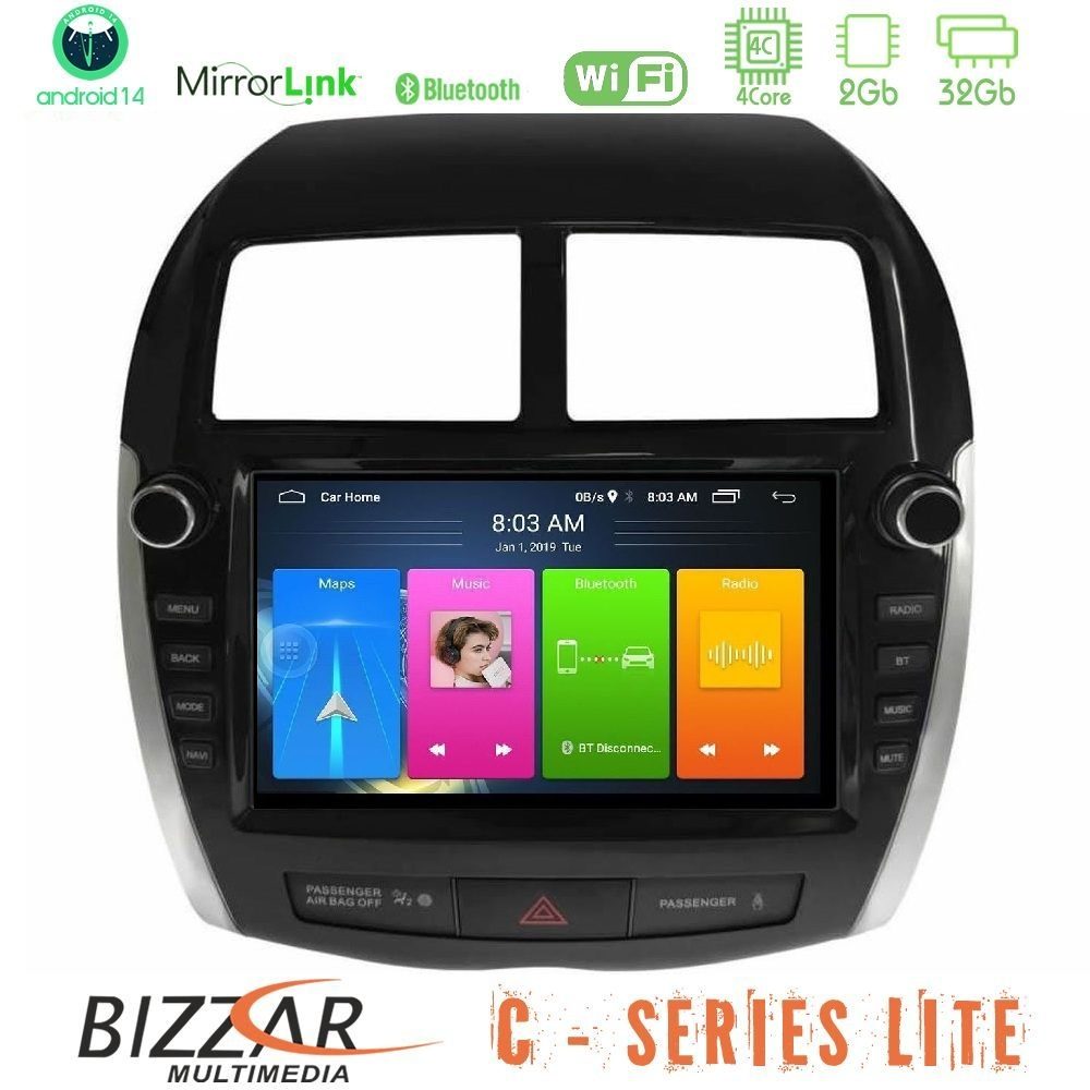 Bizzar C Series Lite 4Core Android14 2+32GB Mitsubishi ASX 2013-2018 Navigation Multimedia Tablet 9" (Oem Look)