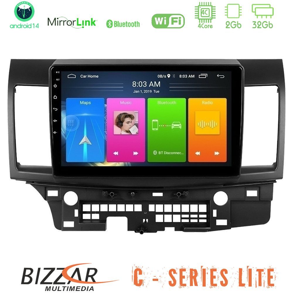 Bizzar C Series Lite 4Core Android14 2+32GB Mitsubishi Lancer 2008 – 2015 Navigation Multimedia Tablet 10"