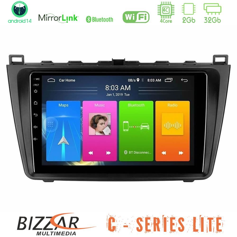 Bizzar C Series Lite 4Core Android14 2+32GB Mazda 6 2008-2012 Navigation Multimedia Tablet 9"