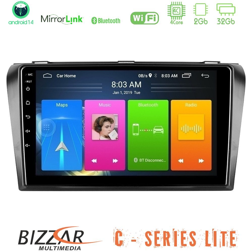 Bizzar C Series Lite 4Core Android14 2+32GB Mazda 3 2004-2009 Navigation Multimedia Tablet 9"