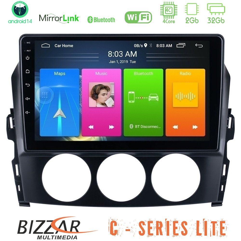 Bizzar C Series Lite 4Core Android14 2+32GB Mazda MX-5 2006-2008 Navigation Multimedia Tablet 9"