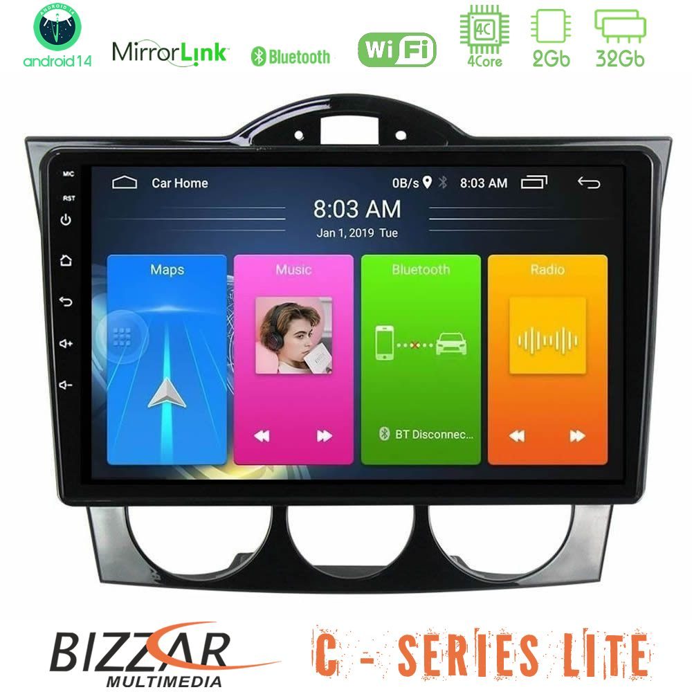 Bizzar C Series Lite 4Core Android14 2+32GB Mazda RX8 2003-2008 Navigation Multimedia Tablet 9"
