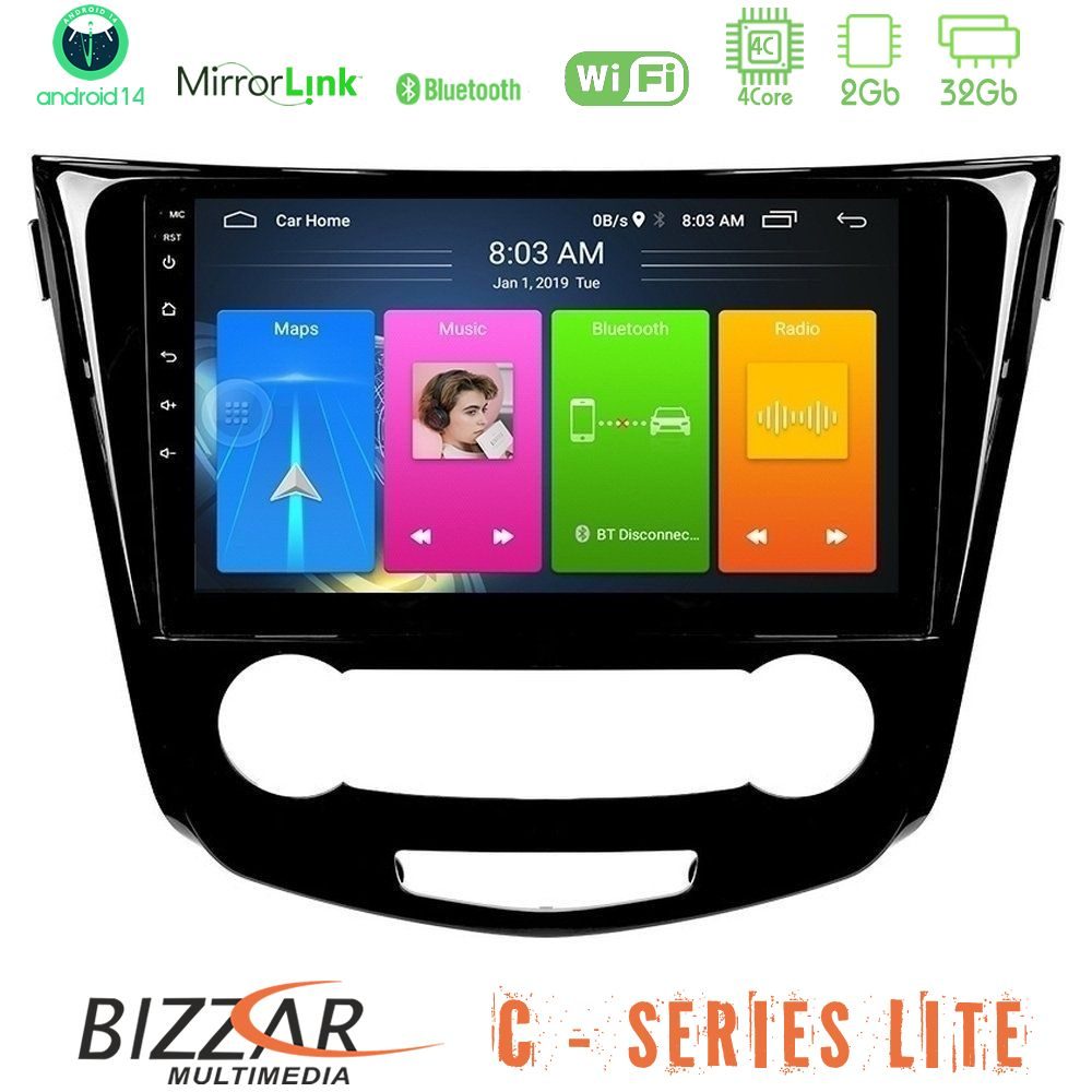 Bizzar C Series Lite 4Core Android14 2+32GB Nissan Qashqai J11 (Manual A/C) Navigation Multimedia Tablet 10"