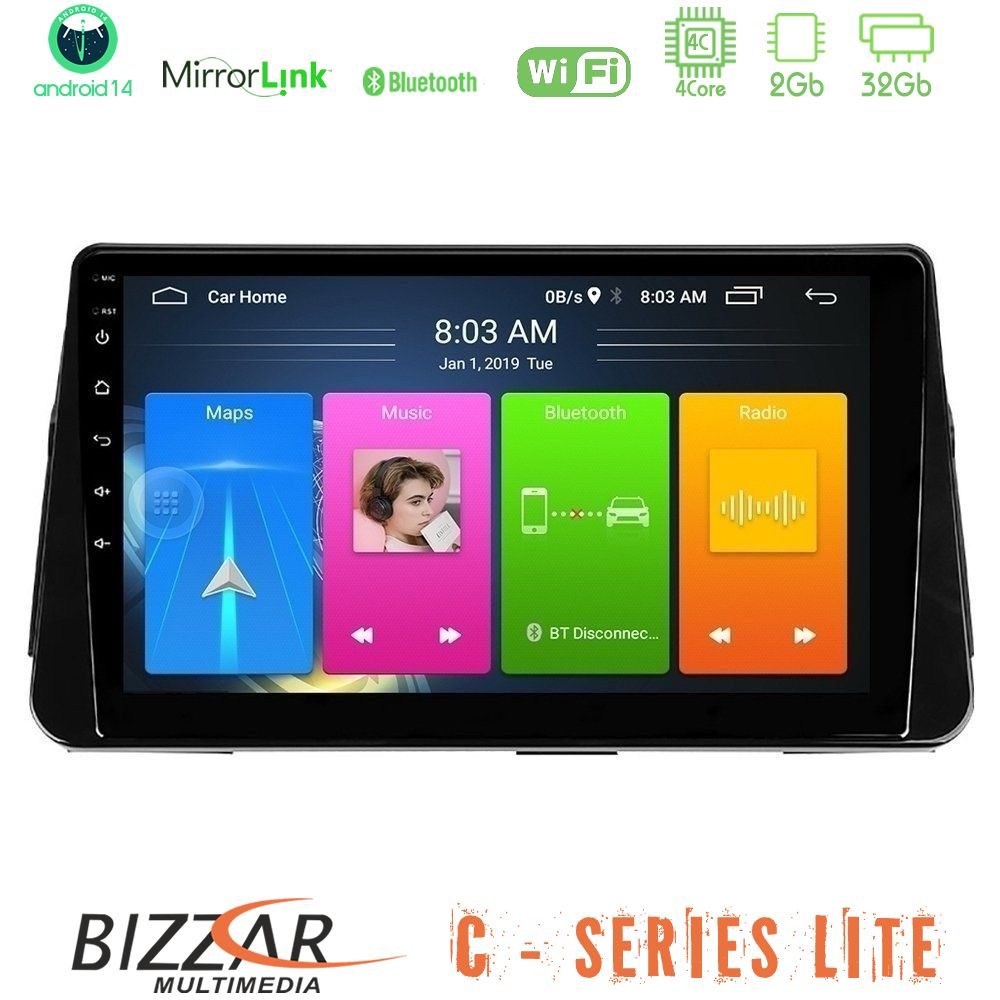 Bizzar C Series Lite 4Core Android14 2+32GB Nissan Micra K14 Navigation Multimedia Tablet 9"