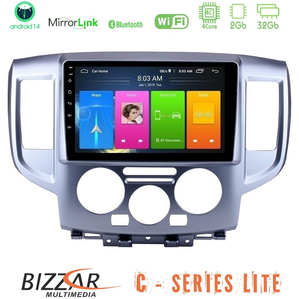 Bizzar C Series Lite 4Core Android14 2+32GB Nissan NV200 Navigation Multimedia Tablet 9"