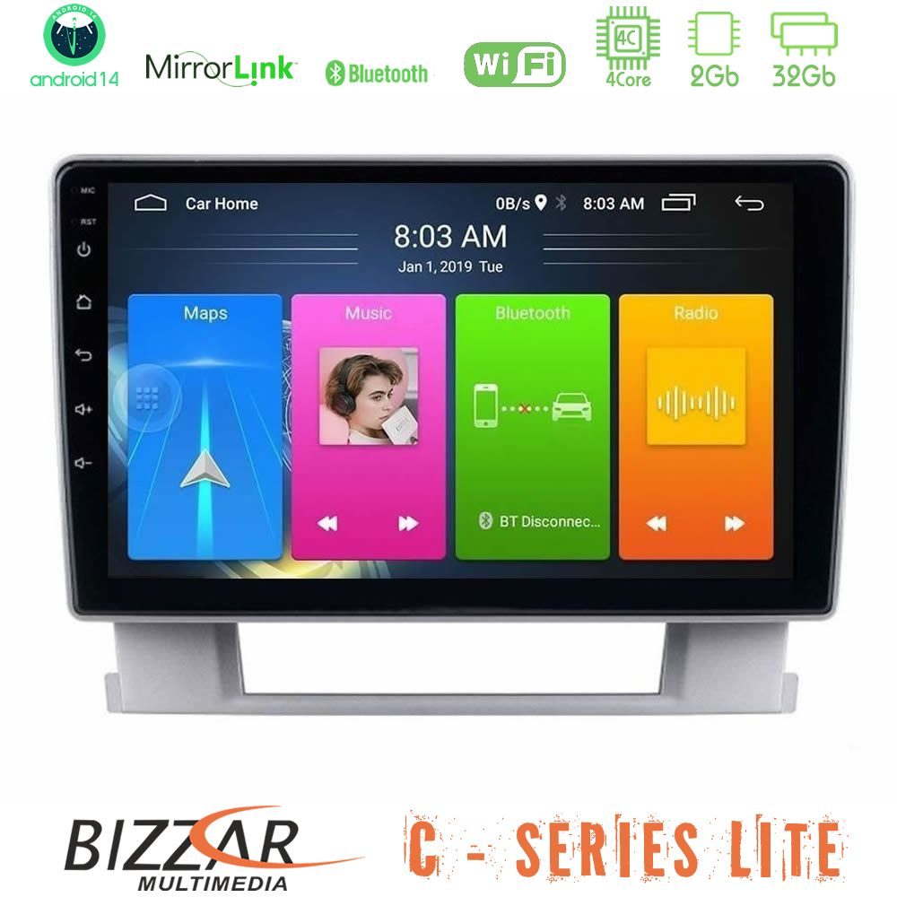 Bizzar C Series Lite 4Core Android14 2+32GB Opel Astra J 2010-2014 Navigation Multimedia Tablet 9"