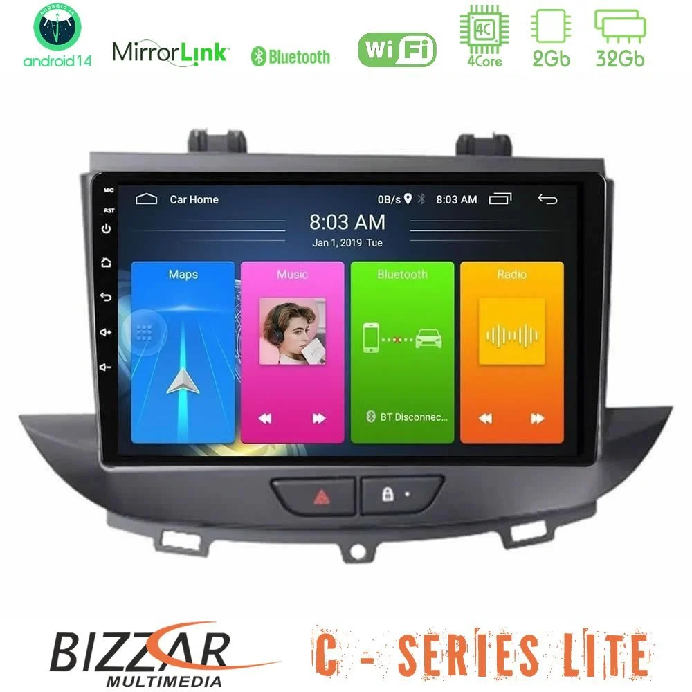 Bizzar C Series Lite 4Core Android14 2+32GB Opel Grandland/Crossland X Navigation Multimedia Tablet 9"