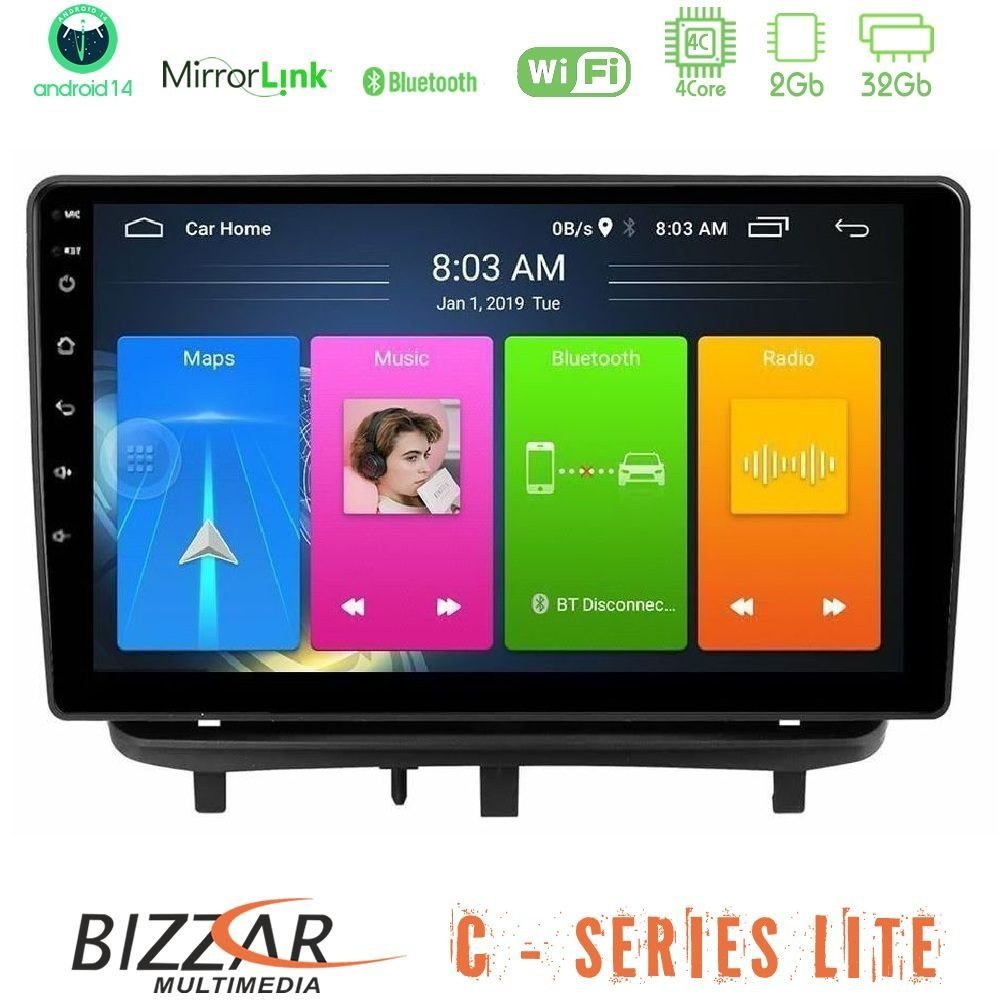 Bizzar C Series Lite 4Core Android14 2+32GB Opel Corsa D 2006-2014 Navigation Multimedia Tablet 9" (Top Mount)
