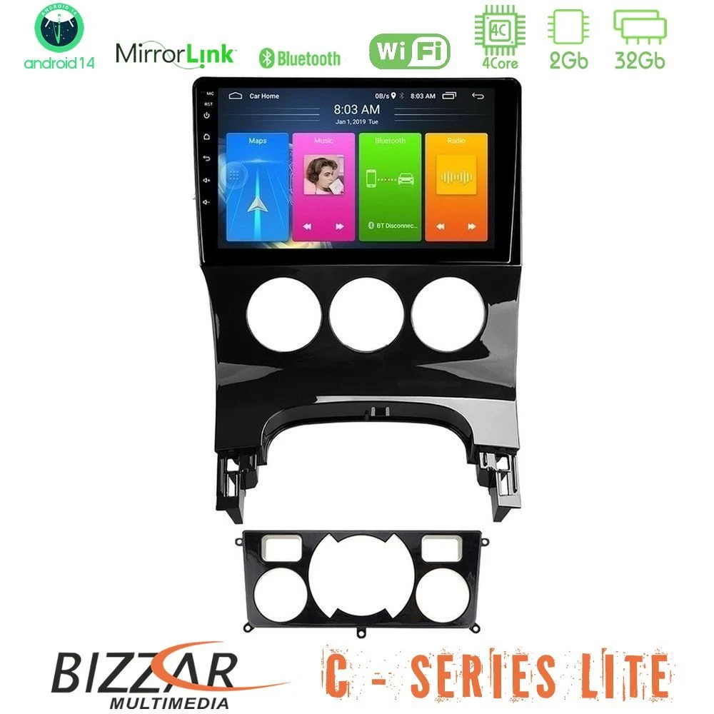 Bizzar C Series Lite 4Core Android14 2+32GB  Peugeot 3008 AUTO A/C Navigation Multimedia Tablet 9"