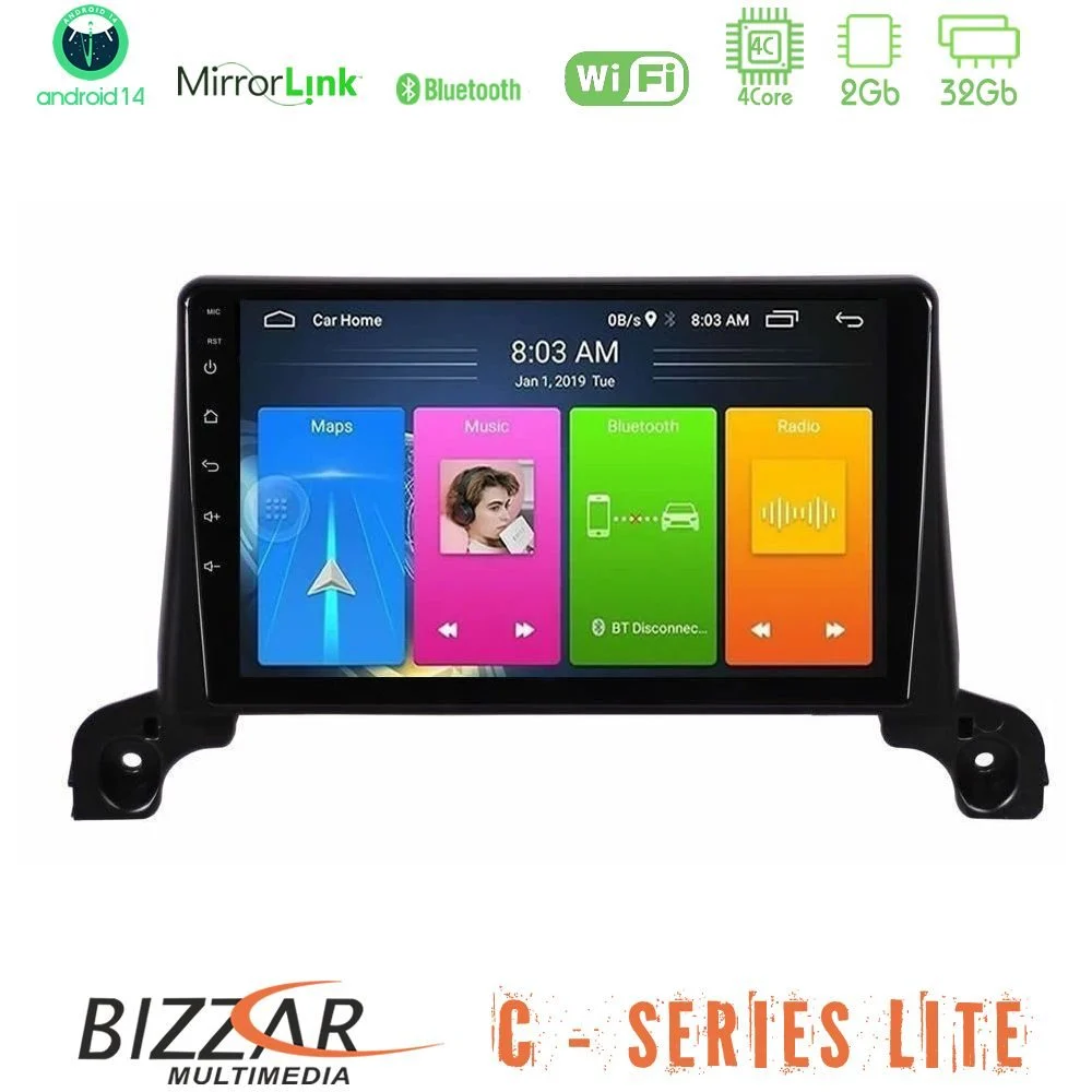 Bizzar C Series Lite 4Core Android14 2+32GB  Peugeot 3008/5008 2017-2023 Navigation Multimedia Tablet 9"