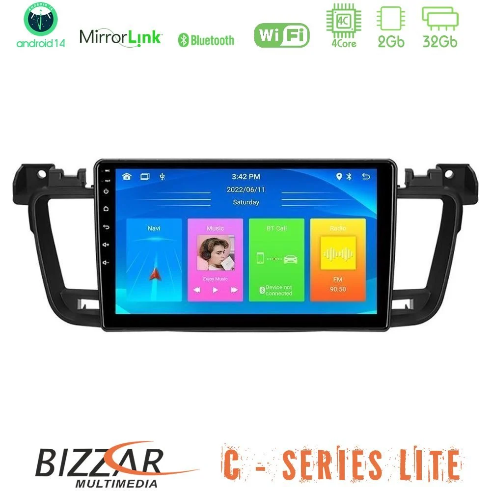 Bizzar C Series Lite 4Core Android14 2+32GB  Peugeot 508 2010-2018 Navigation Multimedia Tablet 9"
