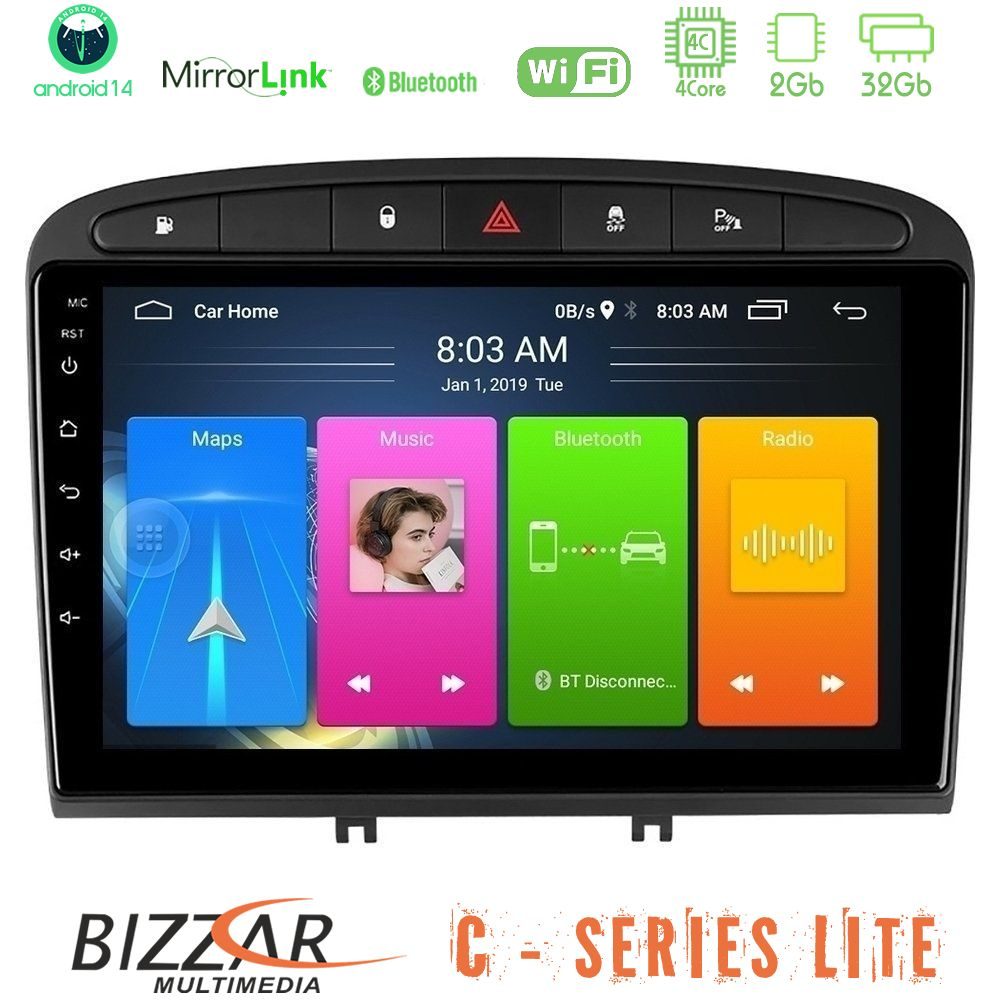 Bizzar C Series Lite 4Core Android14 2+32GB Peugeot 308/RCZ Navigation Multimedia Tablet 9"