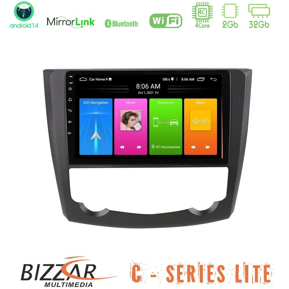 Bizzar C Series Lite 4Core Android14 2+32GB Renault Kadjar Navigation Multimedia Tablet 9"