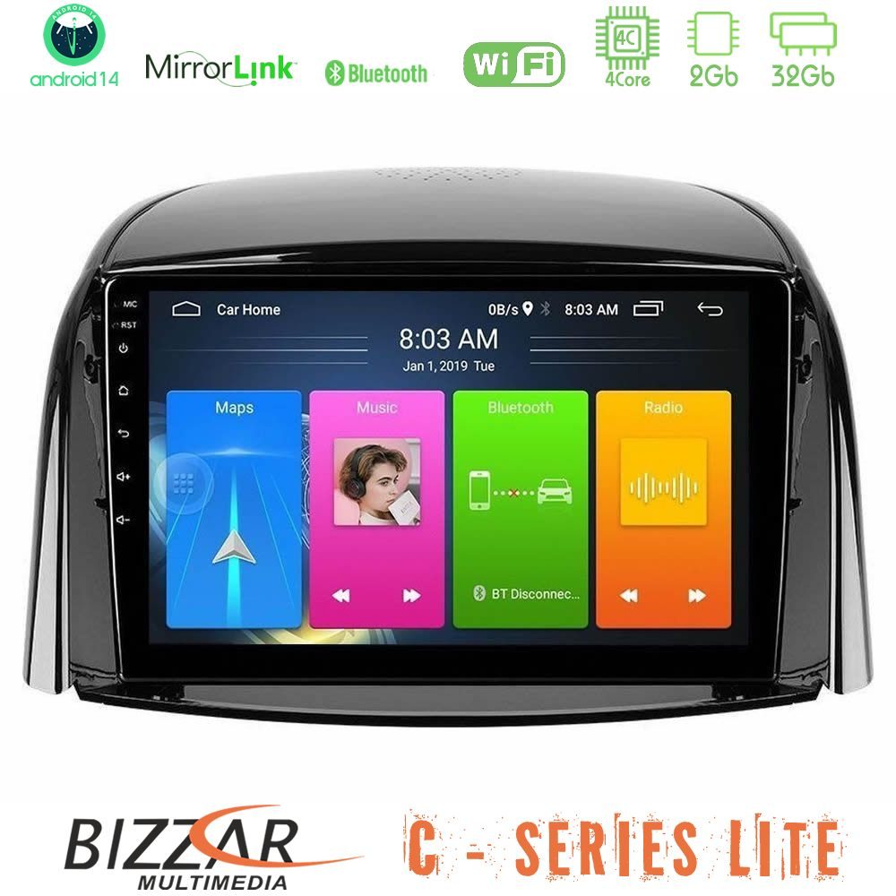 Bizzar C Series Lite 4Core Android14 2+32GB Renault Koleos 2007-2015 Navigation Multimedia Tablet 9"