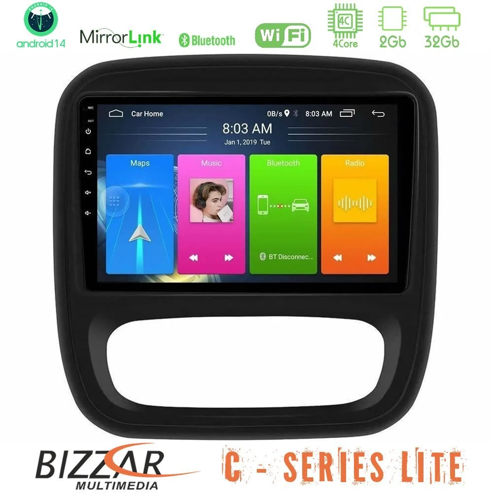 Bizzar C Series Lite 4Core Android14 2+32GB Renault/Nissan/Opel/Fiat Navigation Multimedia Tablet 9"