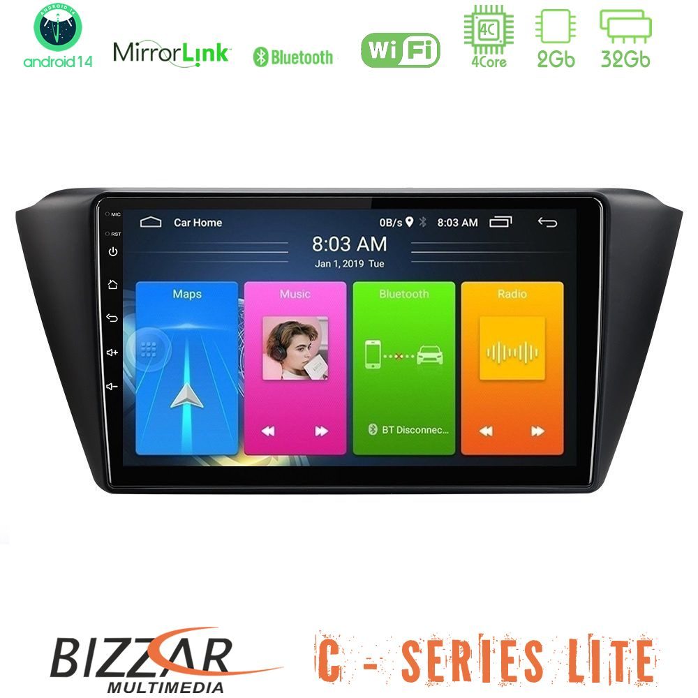Bizzar C Series Lite 4Core Android14 2+32GB Skoda Fabia 2015-2021 Navigation Multimedia Tablet 9"