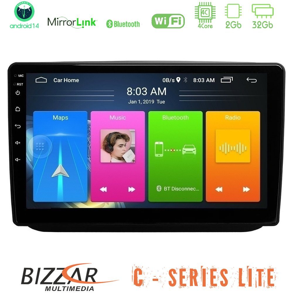 Bizzar C Series Lite 4Core Android14 2+32GB Skoda Fabia 2007-2014 Navigation Multimedia Tablet 10"