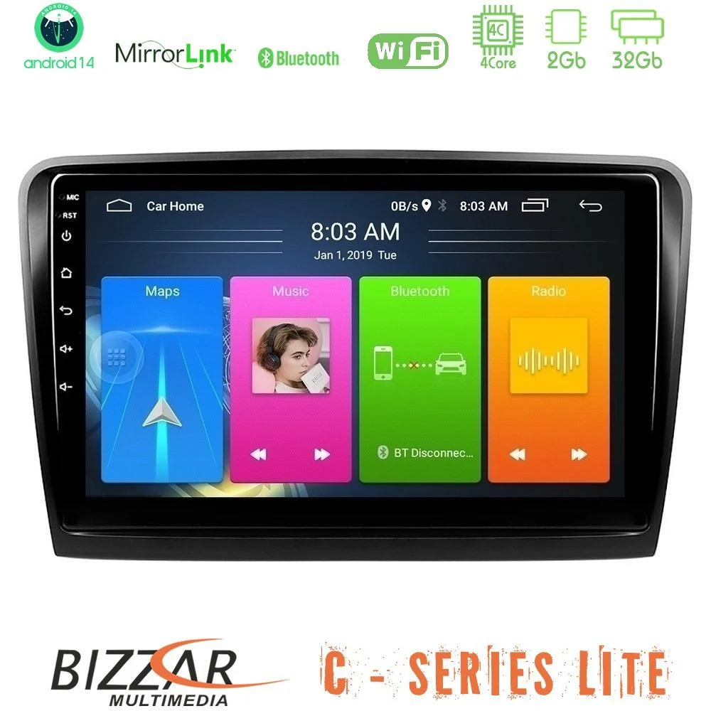 Bizzar C Series Lite 4Core Android14 2+32GB Skoda Superb 2008-2015 Navigation Multimedia Tablet 10"