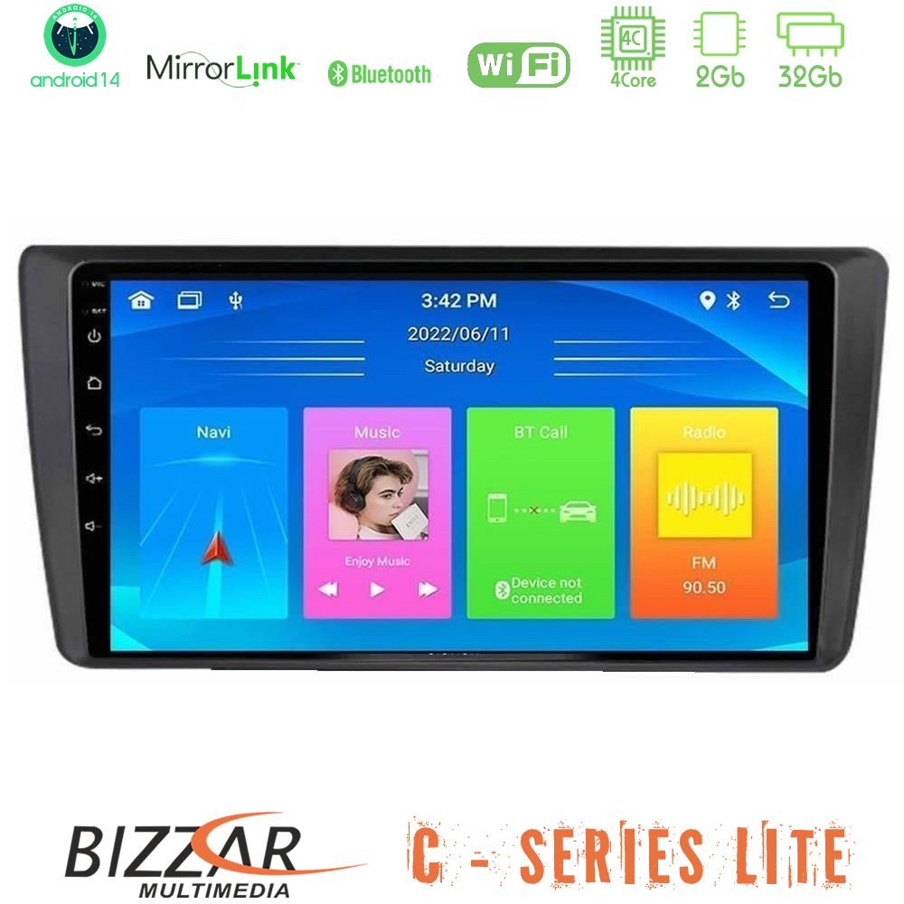 Bizzar C Series Lite 4Core Android14 2+32GB Skoda Octavia 2004-2012 Navigation Multimedia Tablet 9"