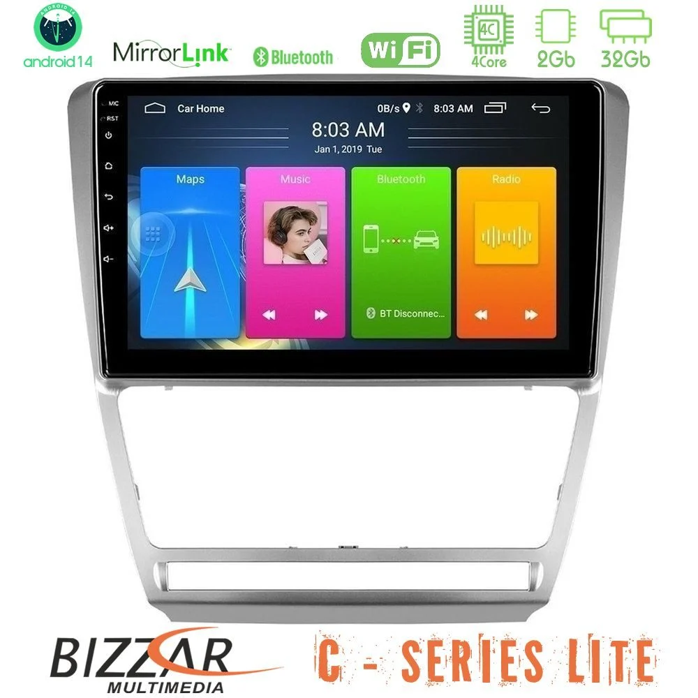 Bizzar C Series Lite 4Core Android14 2+32GB Skoda Octavia 5 Navigation Multimedia Tablet 10"
