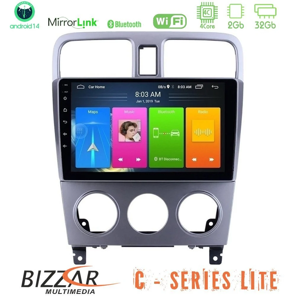 Bizzar C Series Lite 4Core Android14 2+32GB  Subaru Forester 2003-2007 Navigation Multimedia Tablet 9"