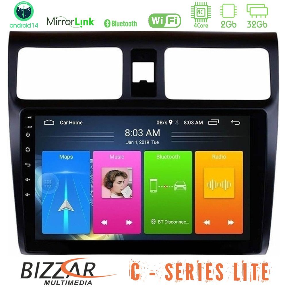 Bizzar C Series Lite 4Core Android14 2+32GB Suzuki Swift 2005-2010 Navigation Multimedia Tablet 10"