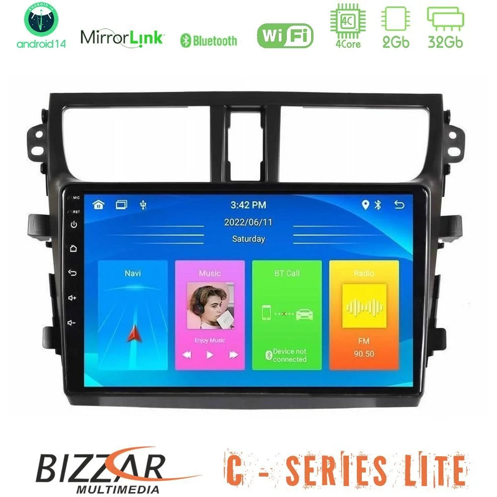 Bizzar C Series Lite 4Core Android14 2+32GB  Suzuki Celerio 2014-2020 Navigation Multimedia Tablet 9"