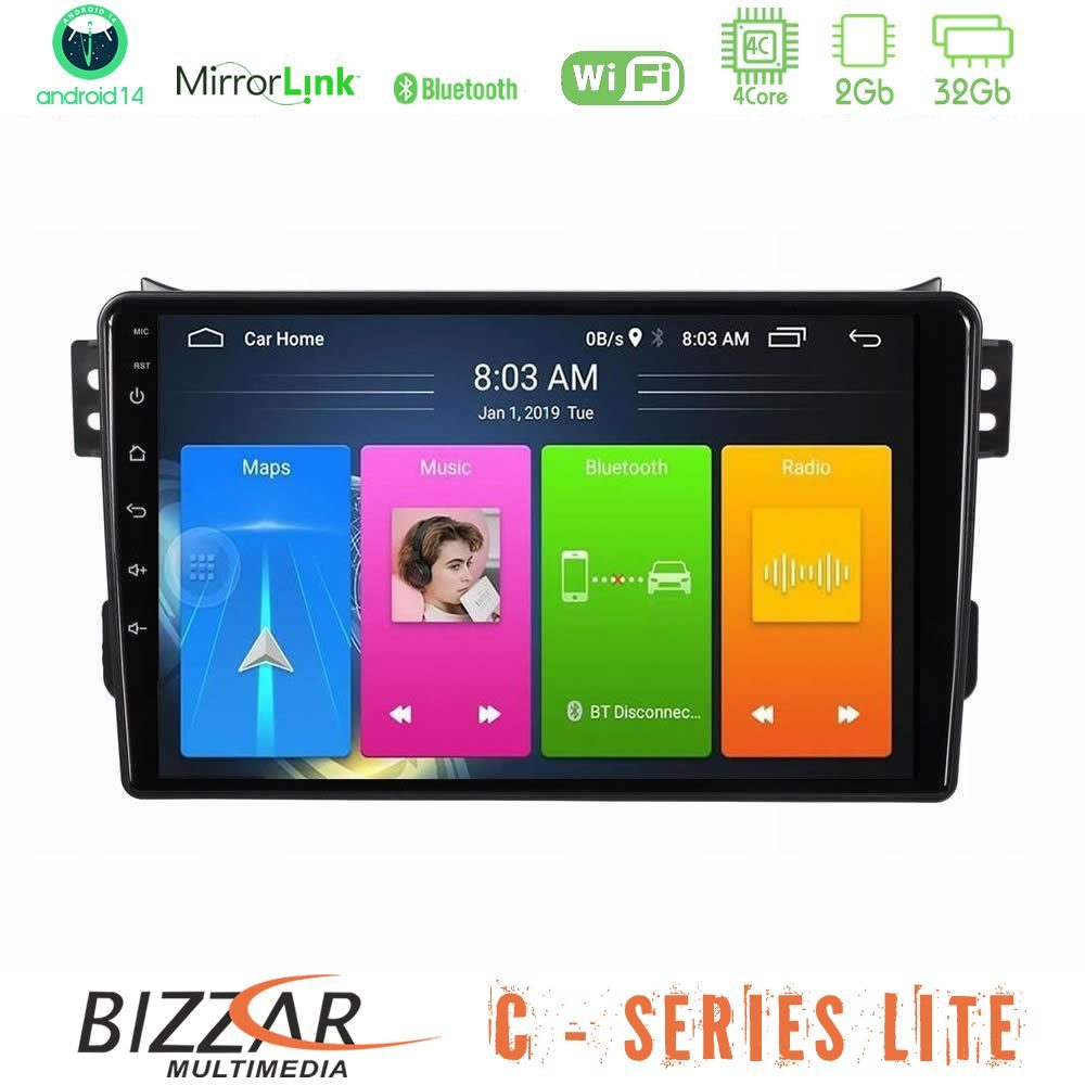 Bizzar C Series Lite 4Core Android14 2+32GB Suzuki Splash & Opel Agila 2008-2014 Navigation Multimedia Tablet 9"