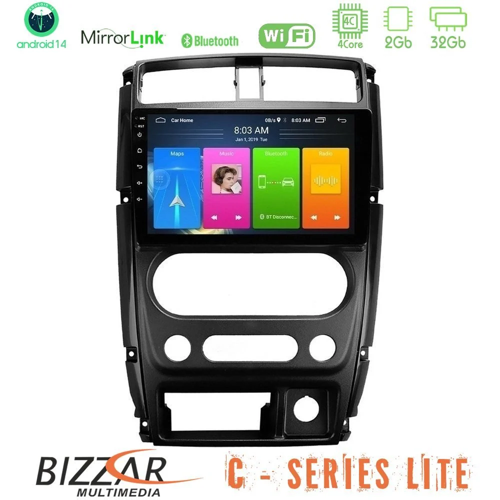 Bizzar C Series Lite 4Core Android14 2+32GB  Suzuki Jimny 2007-2017 Navigation Multimedia Tablet 9"